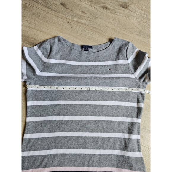 TOMMY HILFIGER Sweater Womens XL Striped Boat Neck Jumper Pullover Cotton Gray - Picture 3 of 6